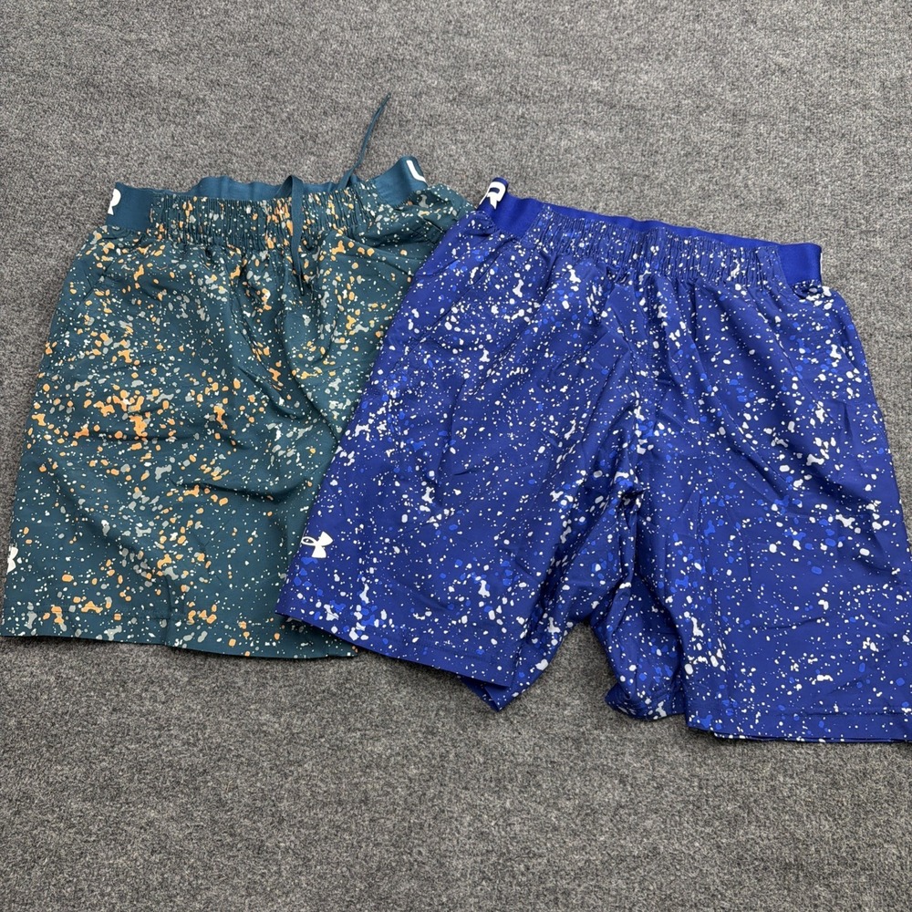 Lot Of 2 Under Armour Adapt Training Shorts Mens Small Green/Blue Splatter